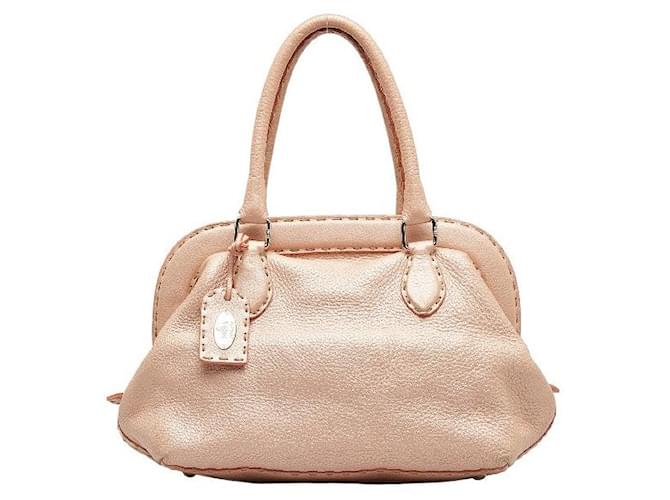 Fendi Mini Selleria Metallic Leather Frame Bag Pink Pony-style calfskin  ref.1312832