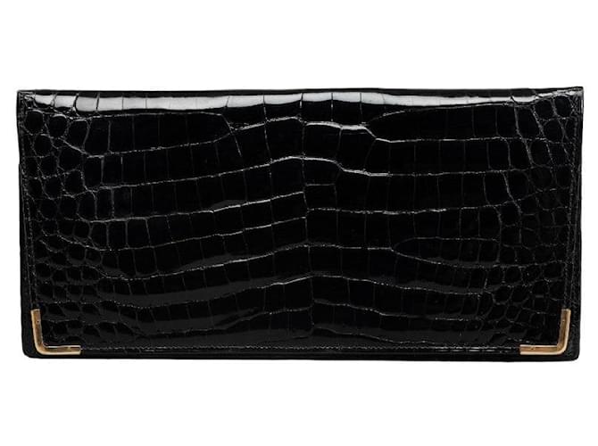Gucci Embossed Leather Bifold Long Wallet Black Pony-style calfskin  ref.1312851