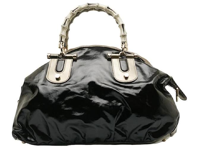 Gucci Dialux Pop Bamboo Patent Bowler Bag Black  ref.1312857