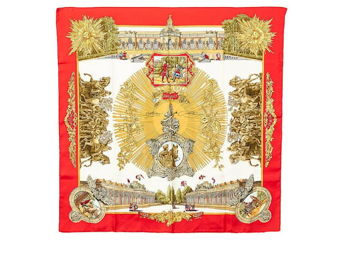 Hermès carré 90 Sciarpa di seta Sanssoucy Rosso  ref.1312880