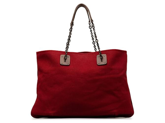 Bottega Veneta Canvas Chain Tote Bag Red Cloth  ref.1312886