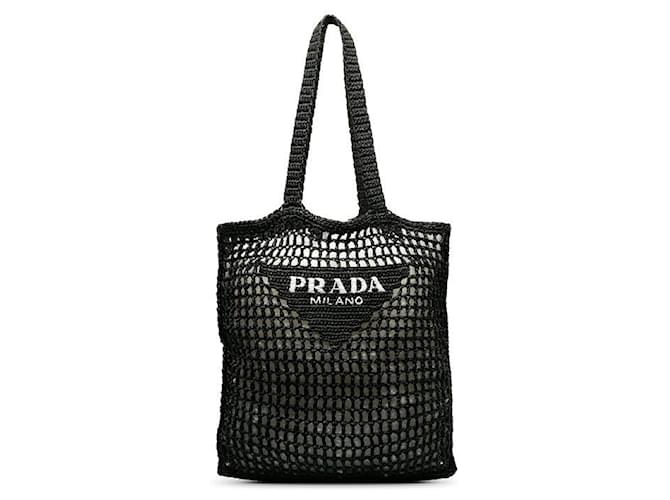 Prada Raffia Logo Tote Bag Black  ref.1312952