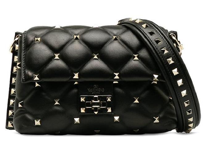 Valentino Leather Candystud Shoulder Bag Black Pony-style calfskin  ref.1312959