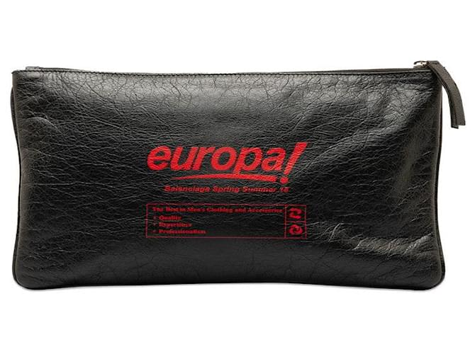 Balenciaga Leather Supermarket Clip M Clutch Bag Black Pony-style calfskin  ref.1313080