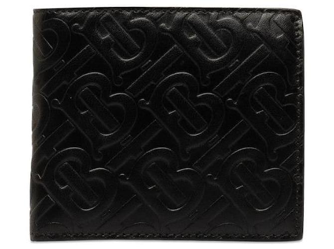 Burberry Zweifach faltbare Brieftasche aus Leder mit TB-Monogrammprägung Schwarz Kalbähnliches Kalb  ref.1313108