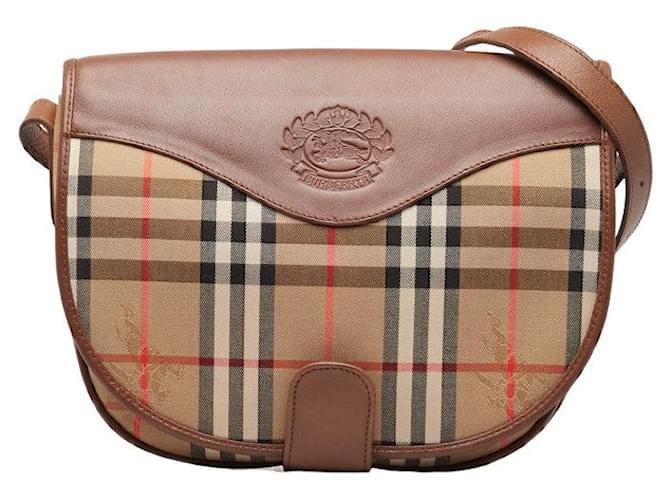 Burberry Haymarket Check Canvas Crossbody Bag Brown Cloth  ref.1313119