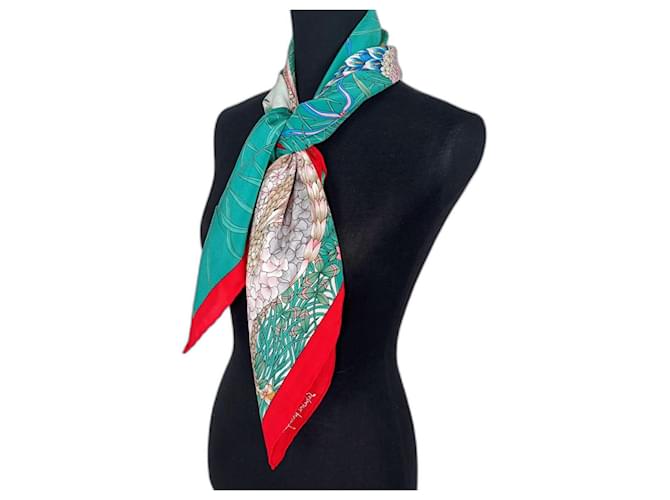 Scarf with Salvatore Ferragamo geese vintage 1970s Multiple colors Silk  ref.1313235