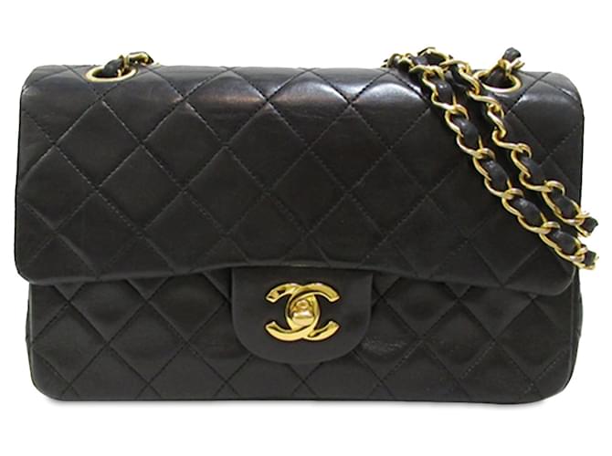 Bolso de hombro con solapa y forro de piel de cordero clásico pequeño Chanel negro Cuero  ref.1313302
