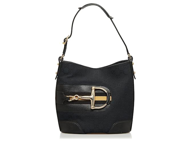 Black Gucci GG Canvas Hasler Shoulder Bag Leather  ref.1313303