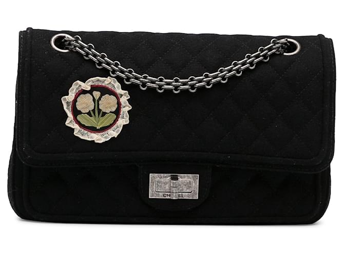 Bolso de hombro de lana con reedición de Chanel negro  ref.1313304