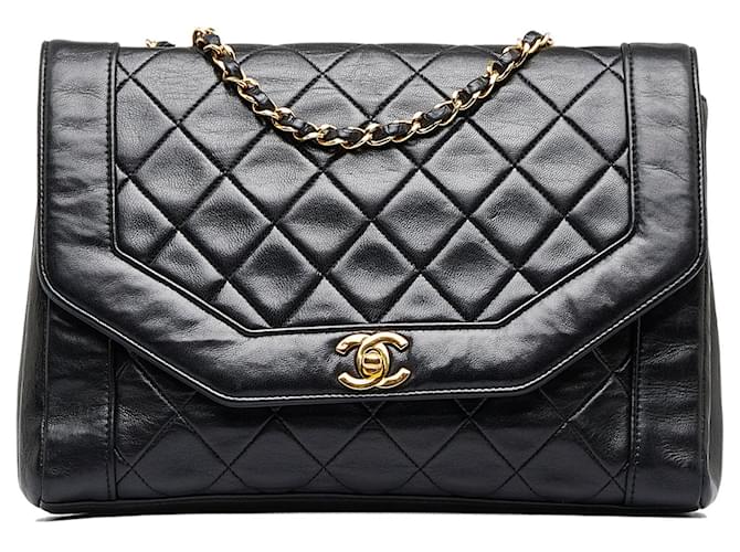 Black Chanel Medium Lambskin Diana Flap Crossbody Bag Leather  ref.1313306