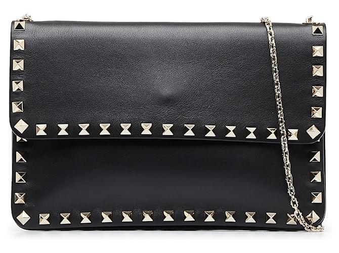 Black Valentino Rockstud Wallet on Chain Crossbody Bag Leather  ref.1313311