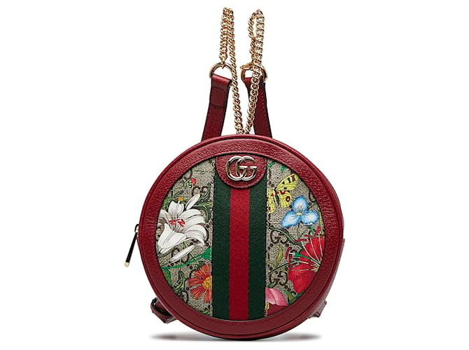 Brown Gucci GG Supreme Flora Ophidia Backpack Leather  ref.1313316