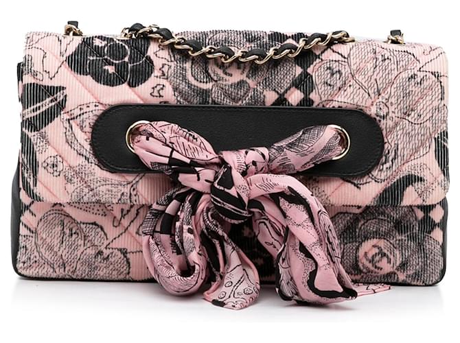 Bolsa de ombro Chanel Camellia rosa com fita Algodão  ref.1313319