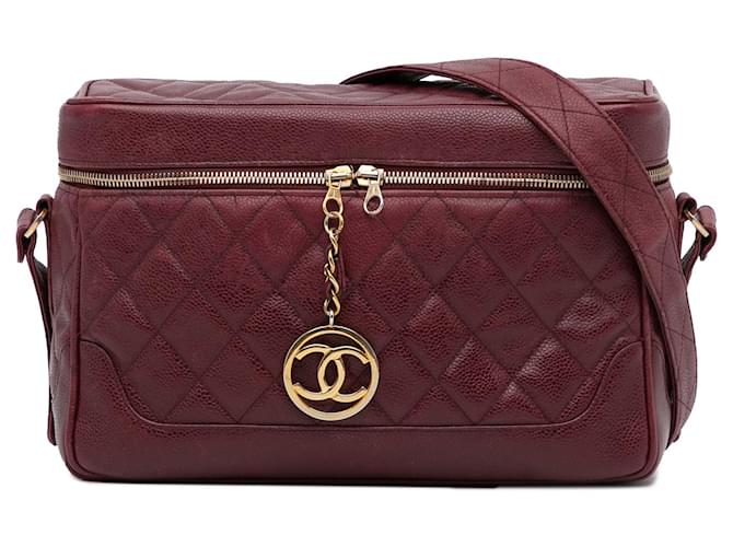 Große gesteppte rote Chanel-Boxtasche mit Reißverschluss und Kaviarmuster Leder  ref.1313325