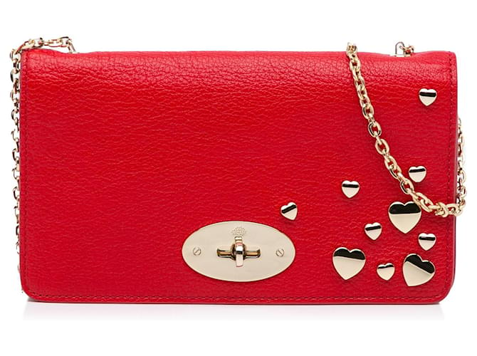 Portafoglio rosso Mulberry Bayswater San Valentino su borsa a tracolla con catena Pelle  ref.1313331