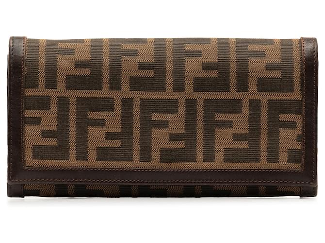 Brown Fendi Zucca Canvas Long Wallet Leather  ref.1313340