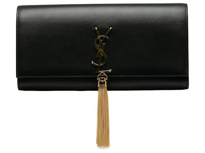 Bolso clutch con borlas Kate y monograma de Saint Laurent en negro Cuero  ref.1313354