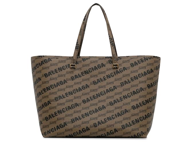 Brown Balenciaga BB Monogram Signature East West Shopper M Tote Bag Cloth  ref.1313356
