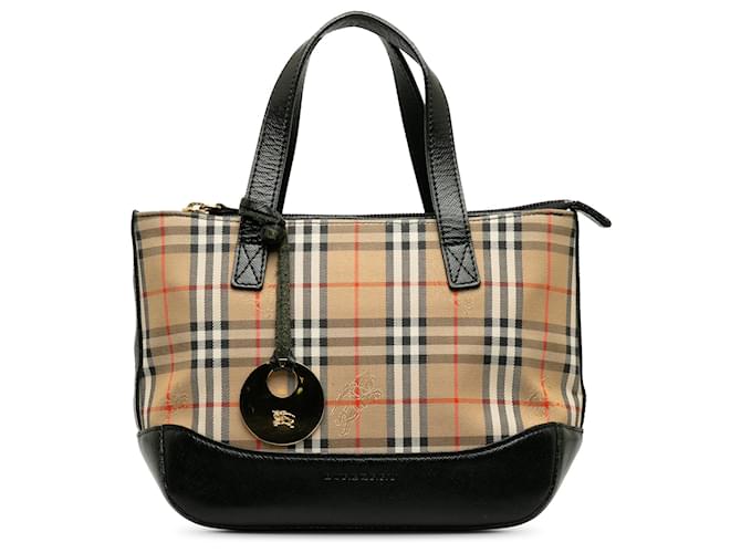 Brown Burberry Haymarket Check Handbag Leather  ref.1313358
