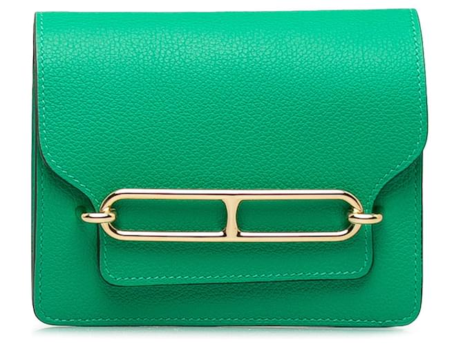 Grünes Hermès Evercolor Roulis Slim Portemonnaie Leder  ref.1313365