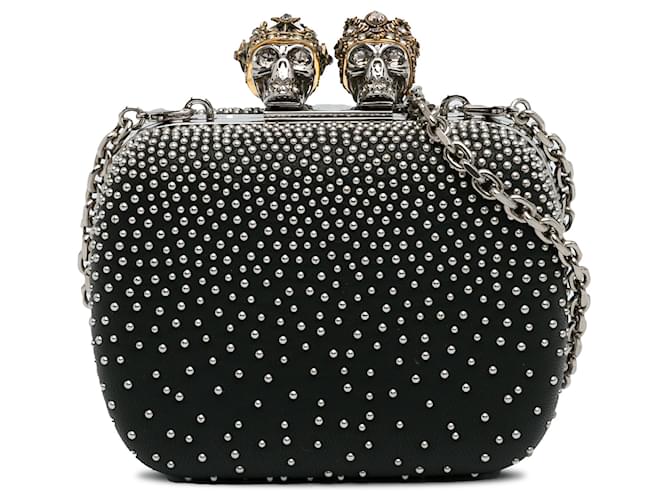Black Alexander McQueen Mini Queen And King Skull Clutch on Chain Crossbody Bag Leather  ref.1313377
