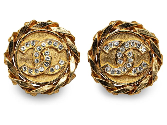 Gold Chanel CC Clip On Earrings Golden Gold-plated  ref.1313387