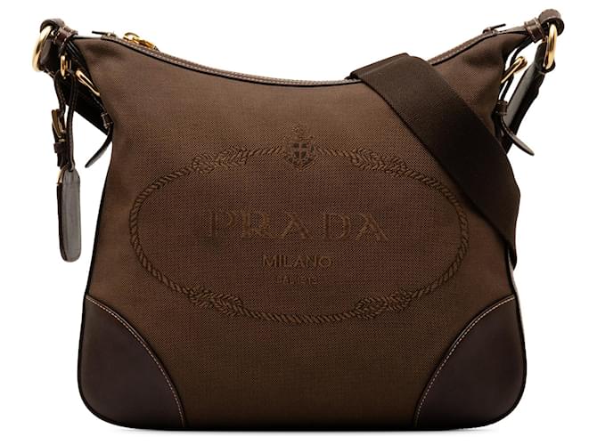 Brown Prada Canapa Logo Crossbody Leather  ref.1313403
