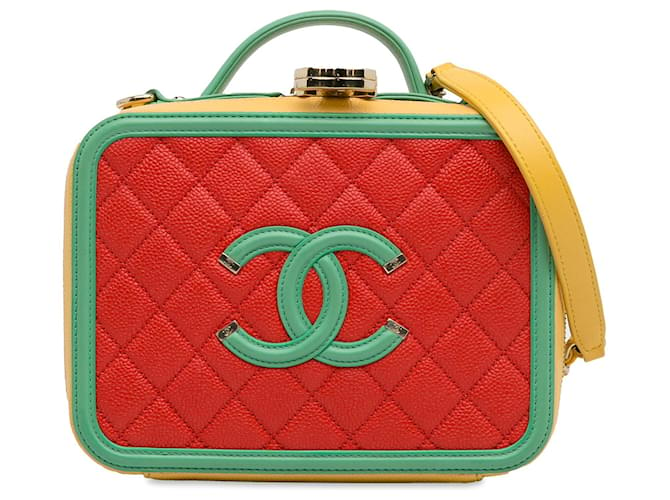 Bolsa Chanel Média CC Caviar Filigrana Vanity Case Laranja Couro  ref.1313412