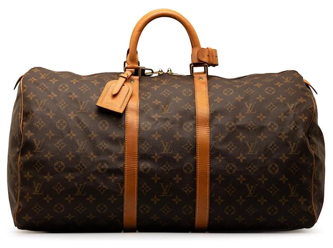 Keepall marrón con monograma de Louis Vuitton 55 Bolsa de viaje Castaño Cuero  ref.1313444