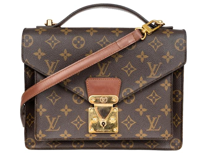Louis Vuitton Canvas Monogram Monceau Handbag Brown Leather  ref.1313495
