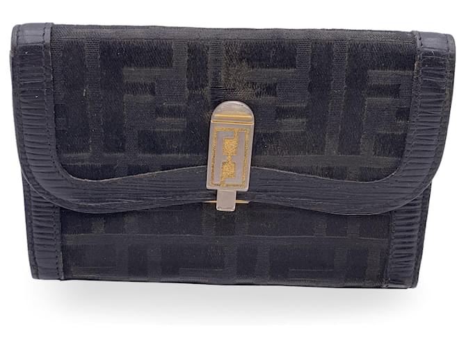Fendi Vintage Black Monogram Canvas Wallet Coin Purse Cloth  ref.1313522