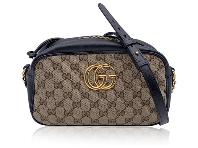 Gucci Quilted Monogram Small GG Marmont Zip Around Shoulder Bag Beige Cloth  ref.1313533