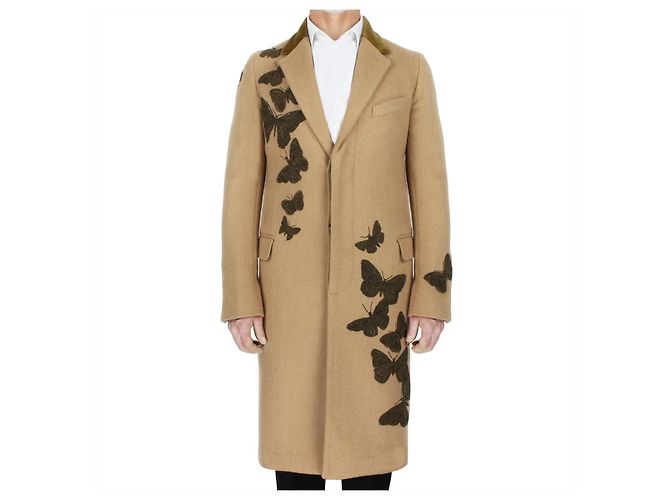 Alexander McQueen Bullion Embroidered Moth Coat Brown
