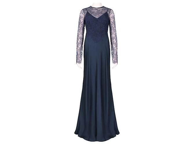 Nina Ricci Lace Satin Full-Length Gown Dark blue Silk Viscose  ref.1313641