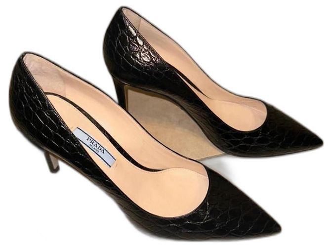 Prada Black Leather Pointed Toe Heels