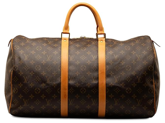 Louis Vuitton Brown Monogram Keepall 50 Leather Cloth  ref.1313674