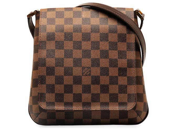 Louis Vuitton Brown Damier Ebene Musette Salsa Long Strap Leather Cloth Pony-style calfskin  ref.1313679