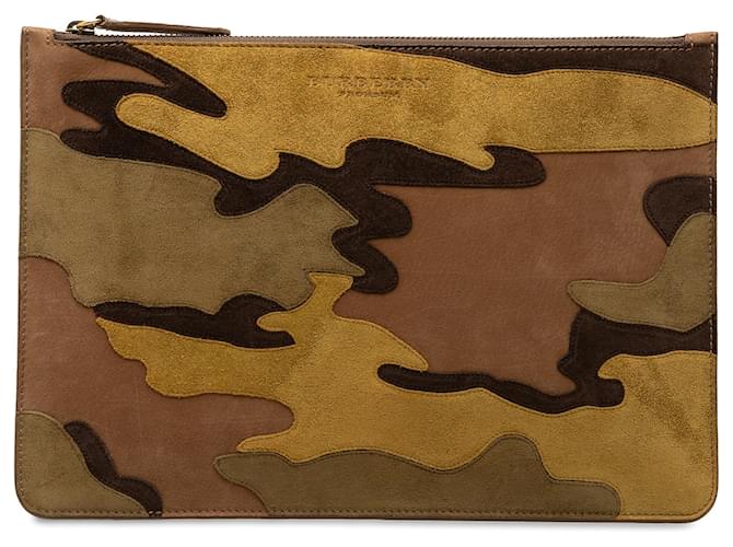 Burberry Brown Suede Camouflage Patchwork Clutch Leather  ref.1313689