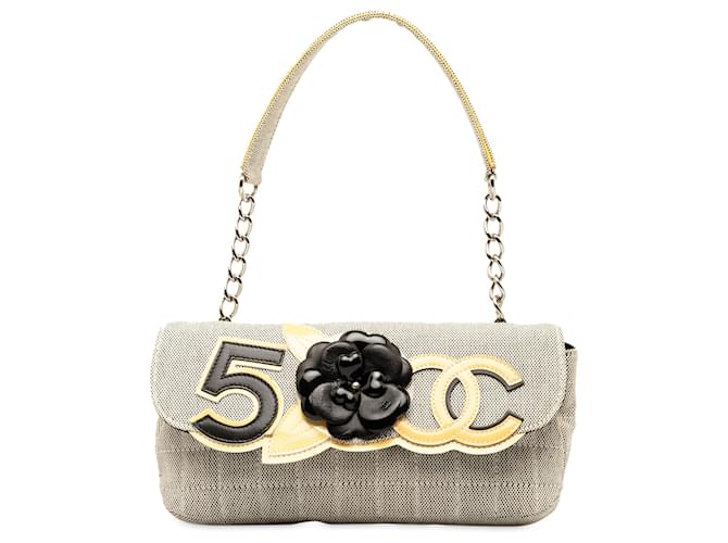 Chanel Gray Camellia CC Choco Bar No. 5 Shoulder Bag Grey Cloth Cloth  ref.1313694