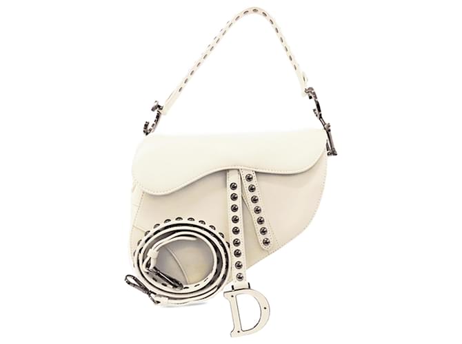 Bolso Saddle de cuero con tachuelas blanco Dior Becerro  ref.1313700