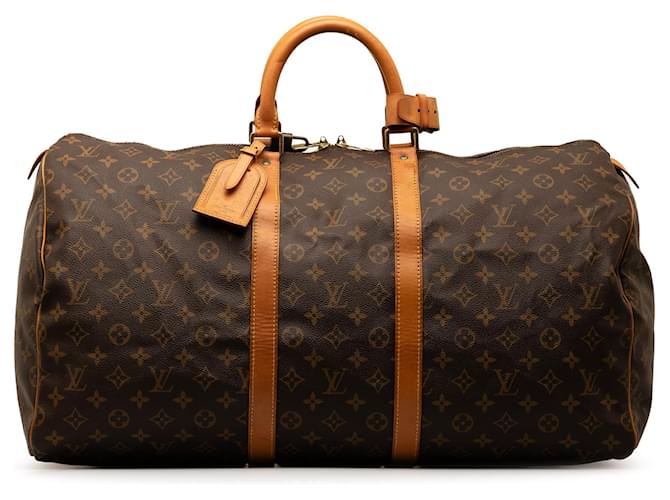 Louis Vuitton Brown Monogram Keepall 55 Leather Cloth  ref.1313721