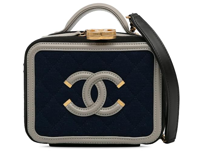 Vanity Chanel - Kleiner CC-Kosmetikkoffer aus Jersey mit Filigranmuster, Blau Marineblau Tuch  ref.1313726