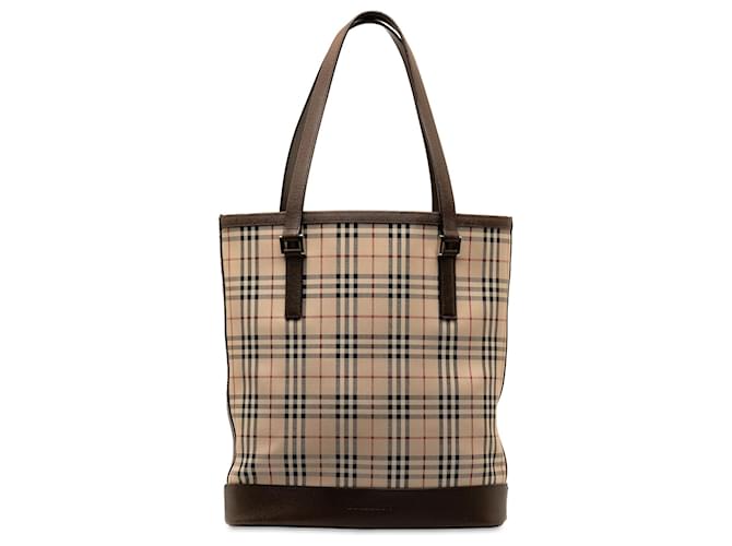 Burberry Brown House Check Tote Bag Beige Leather Cloth Pony-style calfskin Cloth  ref.1313736