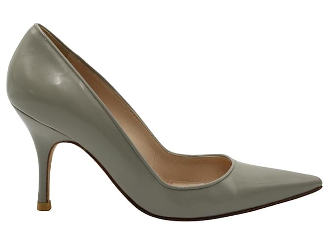 Manolo Blahnik Pointed Pumps in Grey Leather  ref.1313770