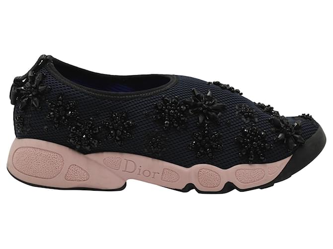 Sneakers slip-on decorate Dior Fusion in rete blu navy Sintetico  ref.1313773