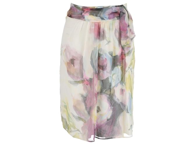 Valentino Garavani Valentino Floral Print Skirt in Multicolor Silk White Cream  ref.1313778