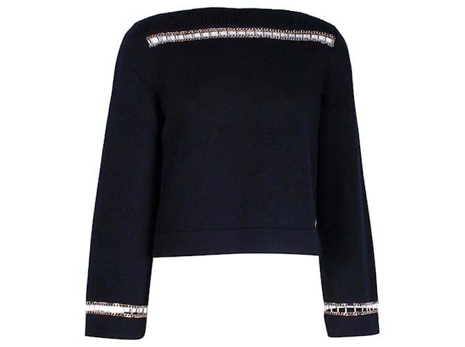 Chanel Chain-Trim Boat Neck Sweater in Black Cashmere Wool  ref.1313783