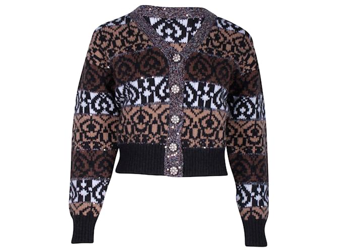 Chanel Patterned Buttoned Cardigan in Brown Wool  ref.1313788