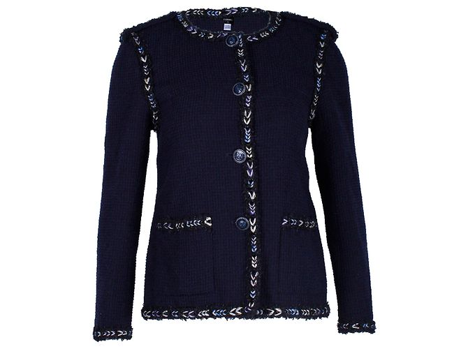Chanel Buttoned Evening Jacket in Navy Blue Wool